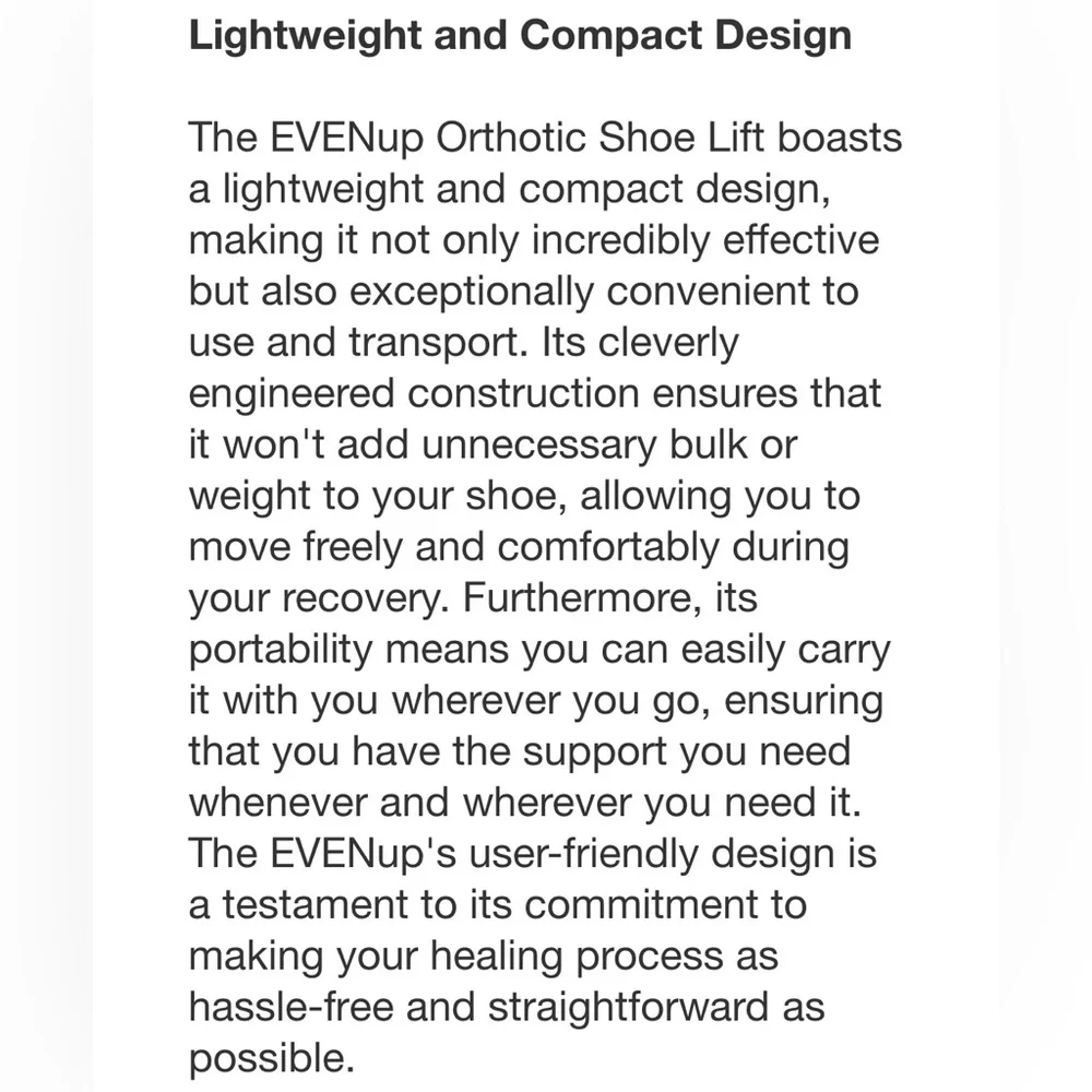 OPED EVENup Orthotic Shoe Lift Bringing Balance & Symmetry 2 Yr Gait Sz Medium